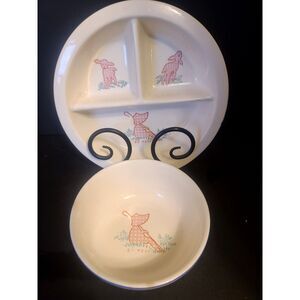 Little Bo Peep Childs Baby Divided Dish AND Bowl Antique Juvenile Ware